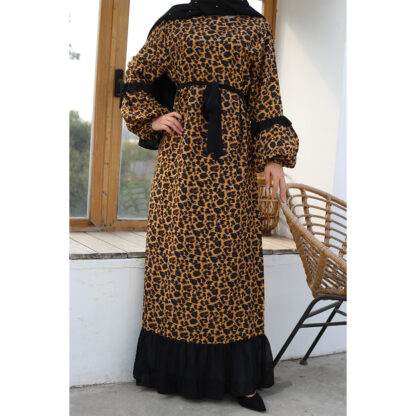 Купить Muslim Abaya Dress Women Leopard Ruffle Big Swing Arab Dresses Evening Moroccan Kaftan Hijab Long Robe Dubai Turkey Clothing 3XL