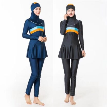 Купить Arabic Islamic Swimwear Women Full Coverage Beach Muslim 2 Piece Suit Hijab Hooded Swimsuit Modest Swim Surf Wear Sport Burkinis