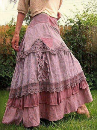 Купить Vintage Womens Medieval Skirt Lace Stitching Large Hem Cake Skirt Halloween Costumes Lolita Steampunk Renaissance Clothing 2021