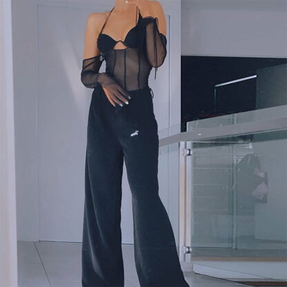 Купить Mesh See Through Halter Baless Top and Blouses Shirts Chic Fashion Club Party Hot Sexy Bla Cropped Tops Shirthigh quality