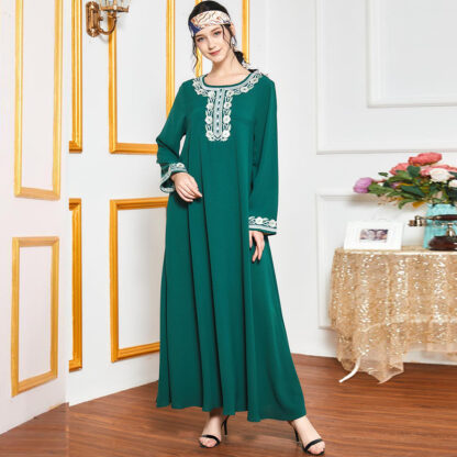 Купить muslim Ethnic Maxi Dress Elegant Women Chic Embroidered O Ne Long Sleeve Loose Turkey Arabic islamic clothing Dresses Autumn