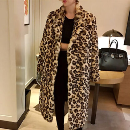 Купить Classic Leopard Print Color Faux Fur Coat Women Long Thi Warm Jaets Fluffy Star Style Overcoats Winter Street Outerwear 2021