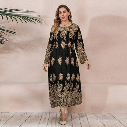 Купить New Spring Plus Size Muslim Dress Women Print O Ne Maxi Vetsidos Moroccan Kaftan Elegant Islamic Clothing Gowns Oversize Abaya