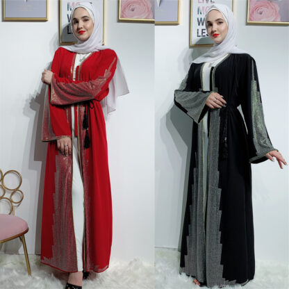 Купить Eid Dubai Arab Muslim Abaya Women Diamond Dress Lace-up Batwing Sleeve Kaftan Long Robe Jubah Elbise Islamic Clothing Moroccan