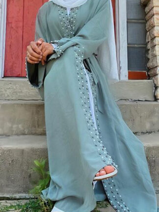 Купить Arab Dubai Muslim Abaya Dress Women Turkey Beading Slim Maxi Robe Moroccan Kaftan Ramadan Islamic Clothing Musulman Ropa Autumn
