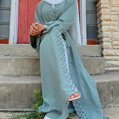 Купить Arab Dubai Muslim Abaya Dress Women Turkey Beading Slim Maxi Robe Moroccan Kaftan Ramadan Islamic Clothing Musulman Ropa Autumn
