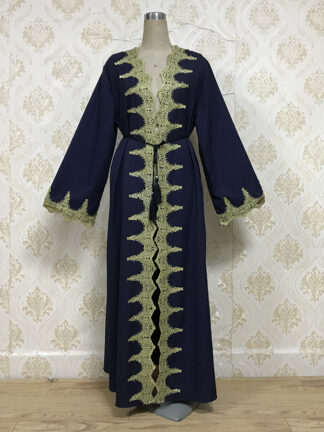 Купить Plus Size Muslim Open Abaya Dress Women Elegant Embroidery Dubai Arab Loose Open Long Robe Lace-up Outwear Islamic Hijab Dresses
