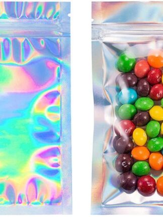 Купить 100 pcs Resealable Smell Proof Bags Foil Pouch Bag Flat laser colors Packaging for Party Favor Food Storage Holographic Color s