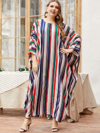 Купить Ramadan Turkey Women Muslim Dress Striped Bat Sleeve Abaya Duabi Arab Vestidos Moroccon Kaftan Islamic Clothing Jilbab Gown Robe