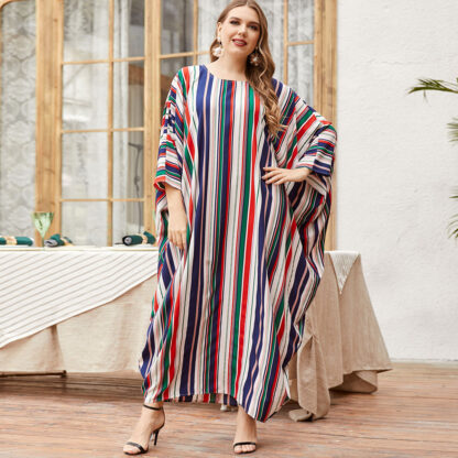 Купить Ramadan Turkey Women Muslim Dress Striped Bat Sleeve Abaya Duabi Arab Vestidos Moroccon Kaftan Islamic Clothing Jilbab Gown Robe