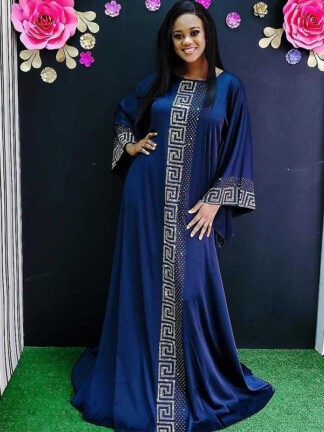Купить African Dresses for Women Dashiki Party Abaya Dress Silk Beading Maxi Bazin Vintage Long Sleeve Robe Gowns Africa clothing Lady