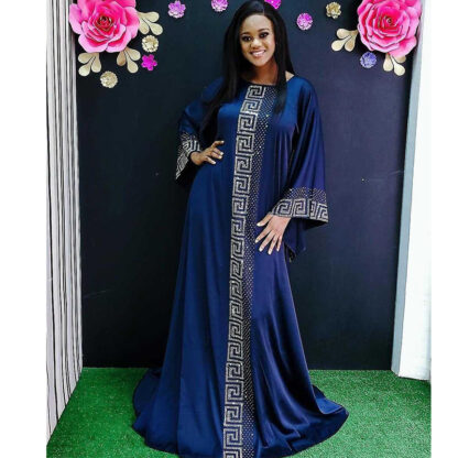 Купить African Dresses for Women Dashiki Party Abaya Dress Silk Beading Maxi Bazin Vintage Long Sleeve Robe Gowns Africa clothing Lady