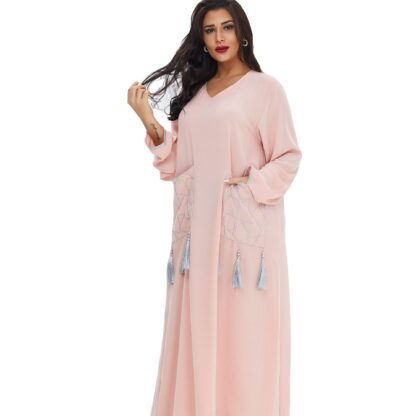 Купить Ramadan Turkey India Muslim Dress Tassel Poet Abaya Duabi Arabic Vestidos Moroccon Kaftan Islamic Clothing Jilbab Gown Robe