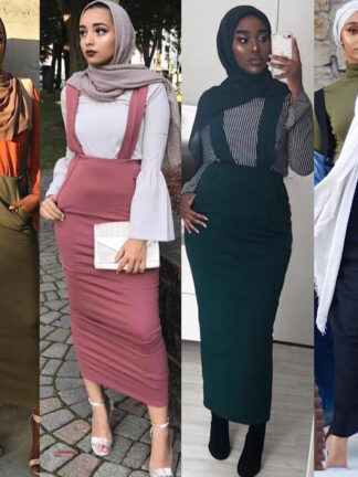 Купить Muslim Overall Pencil Skirt Women Two Shoulder Straps Maxi Long Skirts Islam High Waist Bodycon Slim Bottom Islamic Clothing