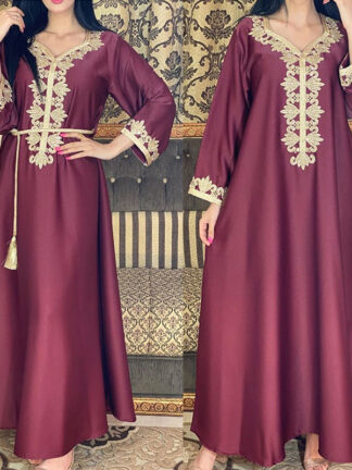 Купить Satin Dubai Muslim Abaya Jalabiya Embroidery Long Sleeve Islamic Women Clothing Middle East Moroccan Kaftan Arabic Turkey Robe