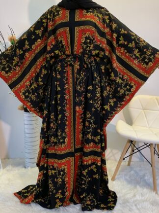 Купить Muslim Kaftan Abaya Dress Ramadan Islamic Women Bat Sleeve Print Loose Outwear Caftan Dubai Arab Long Robe Djelllaba Khimar ropa