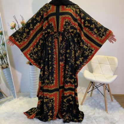 Купить Muslim Kaftan Abaya Dress Ramadan Islamic Women Bat Sleeve Print Loose Outwear Caftan Dubai Arab Long Robe Djelllaba Khimar ropa