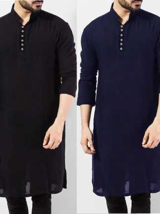Купить KALENMOS Muslim Men Casual Shirt Cotton Long Sleeve Stand Collar Shirts Vintage Long Tops Indian Clothes Pakistani Ropa S-5XL