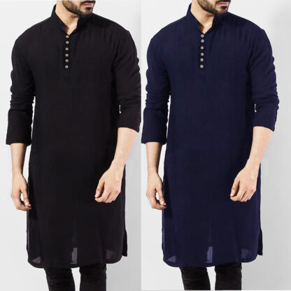 Купить KALENMOS Muslim Men Casual Shirt Cotton Long Sleeve Stand Collar Shirts Vintage Long Tops Indian Clothes Pakistani Ropa S-5XL