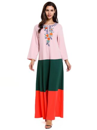 Купить Plus Size Muslim Long Dress Women Clothing Floral Embroidery Dubai Arab Big Wing Maxi Abaya Dresses Caftan Kimono Hijab Robe New