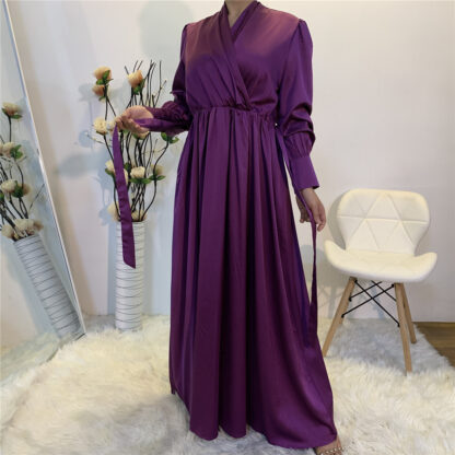 Купить Ramadan Muslim Abaya Dress Women Satin Robe Hijab Dresses Jilbab Turkey Islamic Vestido Kimono Moroccan Kaftan Arabic Elbise
