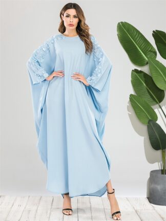 Купить turkey muslim Oversize Gown Dress for Women Fall 2021 Batwing Sleeve Flower Arabic Moroccan kaftan Abaya islamic clothing robe