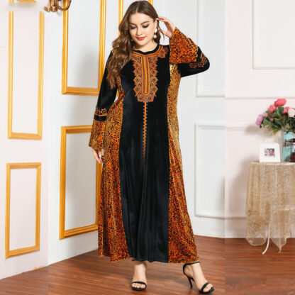 Купить Winter Embroidery Patchwork Veet Maxi Dress for Women Winter 2021 Plus Size Long Sleeve Muslim Arabic Turkey Vestidos Kaftan