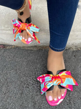 Купить Fashion sexy bow decoration comfortable all-match Roman style open-toed flat-bottomed outdoor beach female slippers
