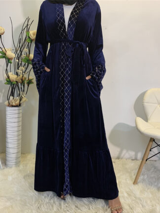Купить Winter Veet Eid Turkey Muslim Dress Women Lace-up Moroccan Kaftan Jubah Long Robe Abaya Vestidos Islamic Clothing Duabi Arabic