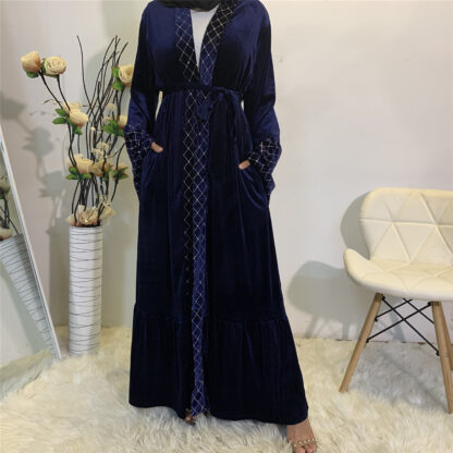 Купить Winter Veet Eid Turkey Muslim Dress Women Lace-up Moroccan Kaftan Jubah Long Robe Abaya Vestidos Islamic Clothing Duabi Arabic