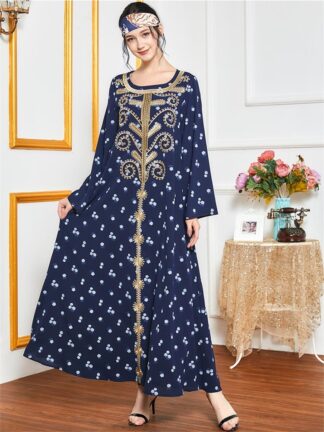 Купить Turkey Vintage Ethnic Muslim Abaya Dress Women Embroidered Moroccan Kaftan Maxi Dresses Women Autumn Arabic Isalmic Clothes