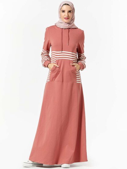 Купить muslim Hooded Trasuit Long Dress Women musulman turkey Stripe sportwear Jogging Maxi Dress Sports Wear Poet Islamic Clothes