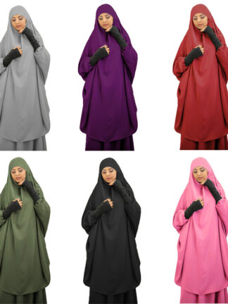 Купить Eid Hooded Muslim Women Hijab Dress Prayer Garment Set Long Khimar Skirt 2 Piece Jilbab Abaya Ramadan Gown Abayas Islamic Niqab