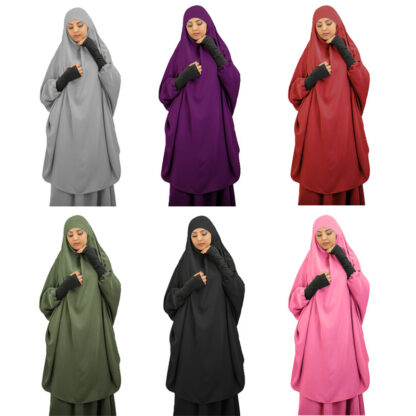 Купить Eid Hooded Muslim Women Hijab Dress Prayer Garment Set Long Khimar Skirt 2 Piece Jilbab Abaya Ramadan Gown Abayas Islamic Niqab