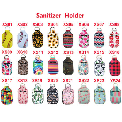 Купить Neoprene Hand Sanitizer Bottle Holder Keychain Bags 30M 10.3*6cm Key Rings Hand soap Bottle Holder 24 Colors s