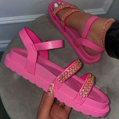 Купить 2021 Summer Women Chain Platform Flat Sandals Woman Slides Ladies Buckle Comfortbale Female Casual Beach Shoes Plus Size 43