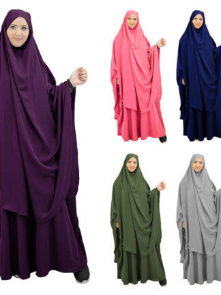 Купить Muslim Women Hijab Dress Prayer Garment Set Long Khimar Jilbab Abaya Full Cover Ramadan Gown Islamic Niqab Musulman Ensembles