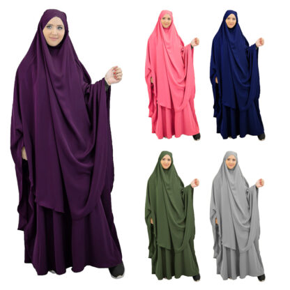 Купить Muslim Women Hijab Dress Prayer Garment Set Long Khimar Jilbab Abaya Full Cover Ramadan Gown Islamic Niqab Musulman Ensembles