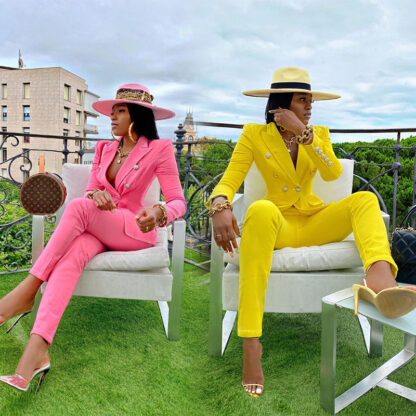 Купить Two Piece Sets Women Blazer and Pants Suits Trasuit 2021 Office Lady 2pcs Set Waist Pants Lounge Wear Outfits Plus Size spring