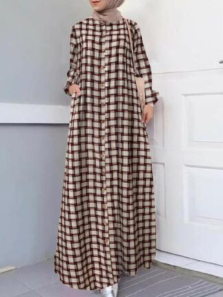 Купить Ramadan Eid Muslim Women Plaid Dress Mubarak Abaya Dubai Turkey Arabic Prayer Hijab Dress Robe Kaftan Musulmane Islam Vestidos