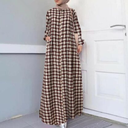 Купить Ramadan Eid Muslim Women Plaid Dress Mubarak Abaya Dubai Turkey Arabic Prayer Hijab Dress Robe Kaftan Musulmane Islam Vestidos