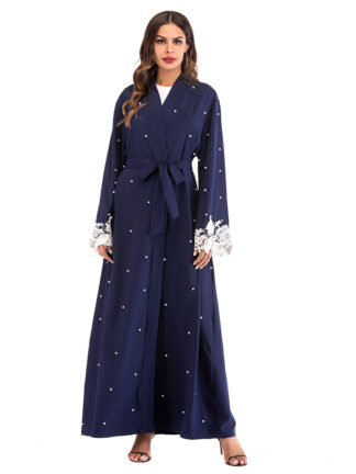 Купить Arab Muslim Abaya Dress Moroccan Kaftan Caftan Jubah Lace Beading Lace-up Abayas Women Islamic Clothing Long Robe Hijab Jubah