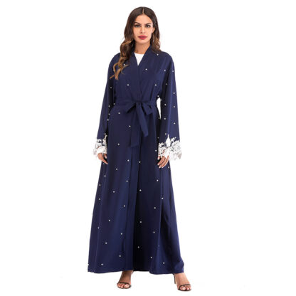 Купить Arab Muslim Abaya Dress Moroccan Kaftan Caftan Jubah Lace Beading Lace-up Abayas Women Islamic Clothing Long Robe Hijab Jubah