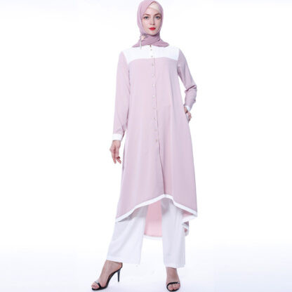 Купить Chic Muslim 2 Piece Set Top and Pants Women Long Sleeve Button Tunic Middle East Dubai Arab Kimono Islamic Clothing Long Tops