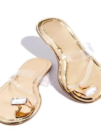 Купить 2021 summer new style transparent set toe roman rhinestone sexy outdoor female slippers Flat bottom large size beach slippers