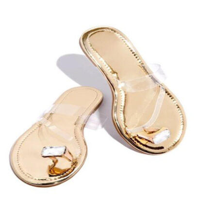 Купить 2021 summer new style transparent set toe roman rhinestone sexy outdoor female slippers Flat bottom large size beach slippers