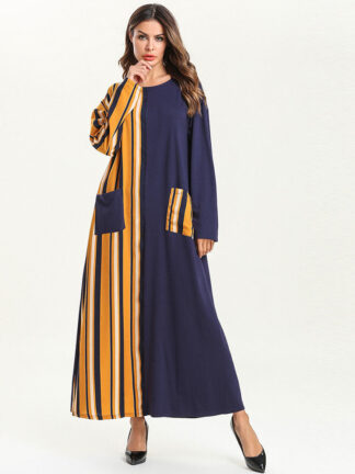 Купить Middle East Muslim Dress Women Loose Striped Poet A-line Maxi Dresses Dubai Kimono Arab Abaya Jubah Robe Islamic Clothing 4XL