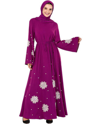 Купить Dubai Muslim Dress Women Beading Floral Abaya Kaftan Long Robe Jubah Elbise Turkey Moroccan Arab Hijab Dresses Islamic Clothing