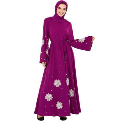 Купить Dubai Muslim Dress Women Beading Floral Abaya Kaftan Long Robe Jubah Elbise Turkey Moroccan Arab Hijab Dresses Islamic Clothing