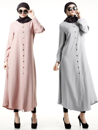 Купить Ramadan Worship Muslim Abaya Dress Women Loose Solid Color Long Shirt Dresses Kaftan Dubai Hijab Robe Turkey Islamic Clothing